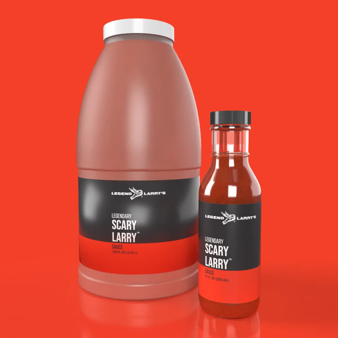Scary Larry sauce bottle