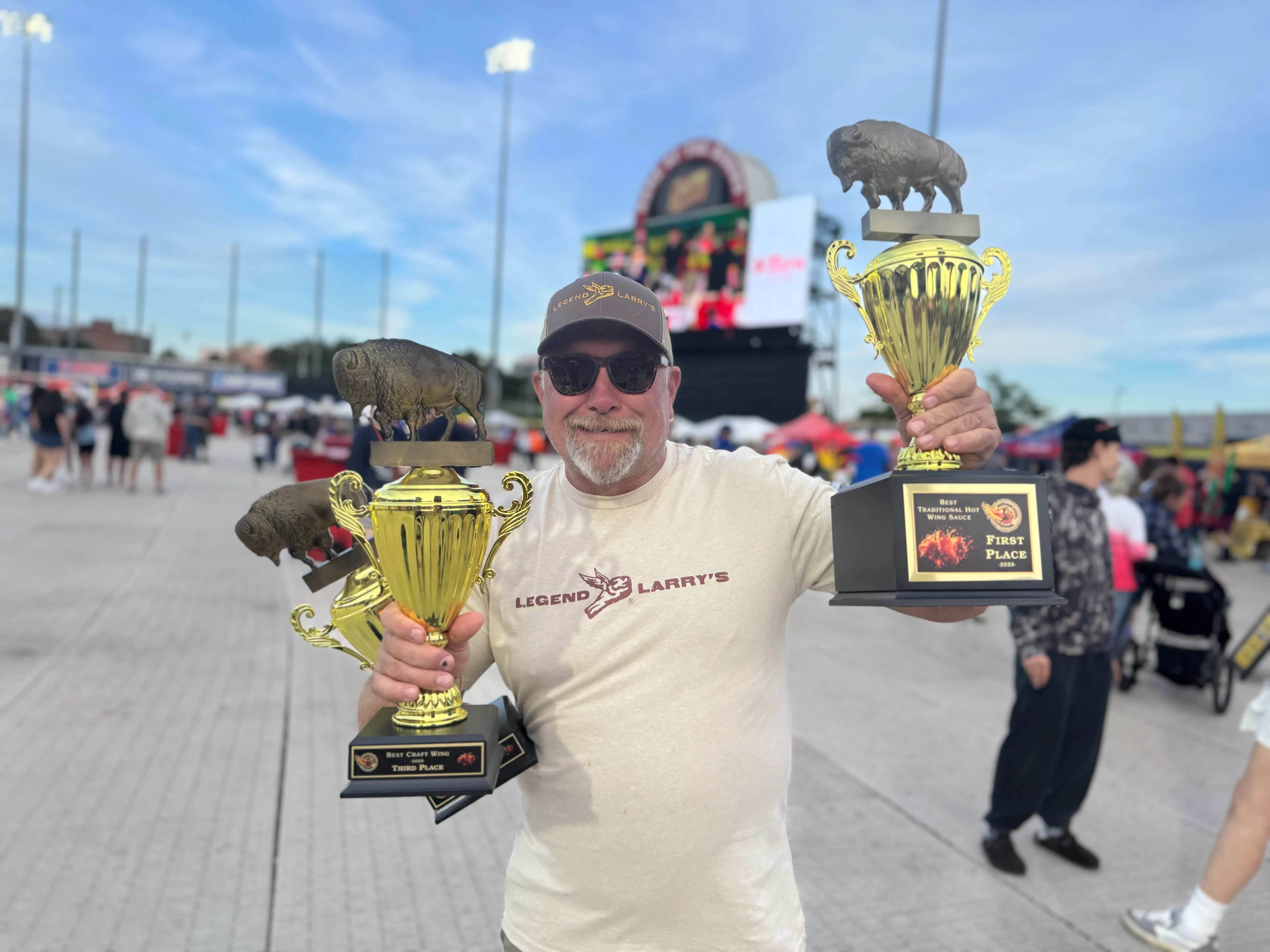 Larry Schaefer accepting awards at the National Buffalo Wing Festival, 2025